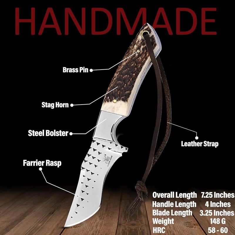 BE BREAK EDGE Premium Skinner Cow Boy Knife, Fixed Blade, Deer Antler Hunting Knife With Leather Sheath, Best Gift for Boy Friend. - Image 2
